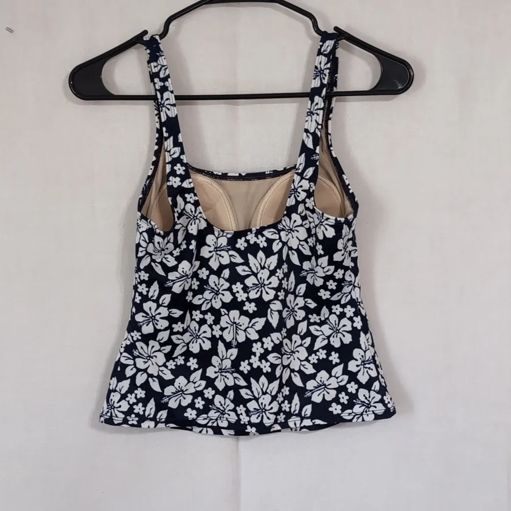 Vintage Sandcastle Navy White Floral Tankini Swim Top Size Small